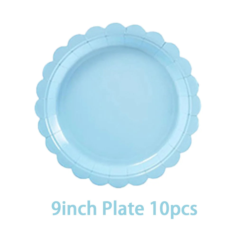 Solid color party supplies tableware paper plates cups napkins tablecloths suitable for birthday party guests banquet baby showe