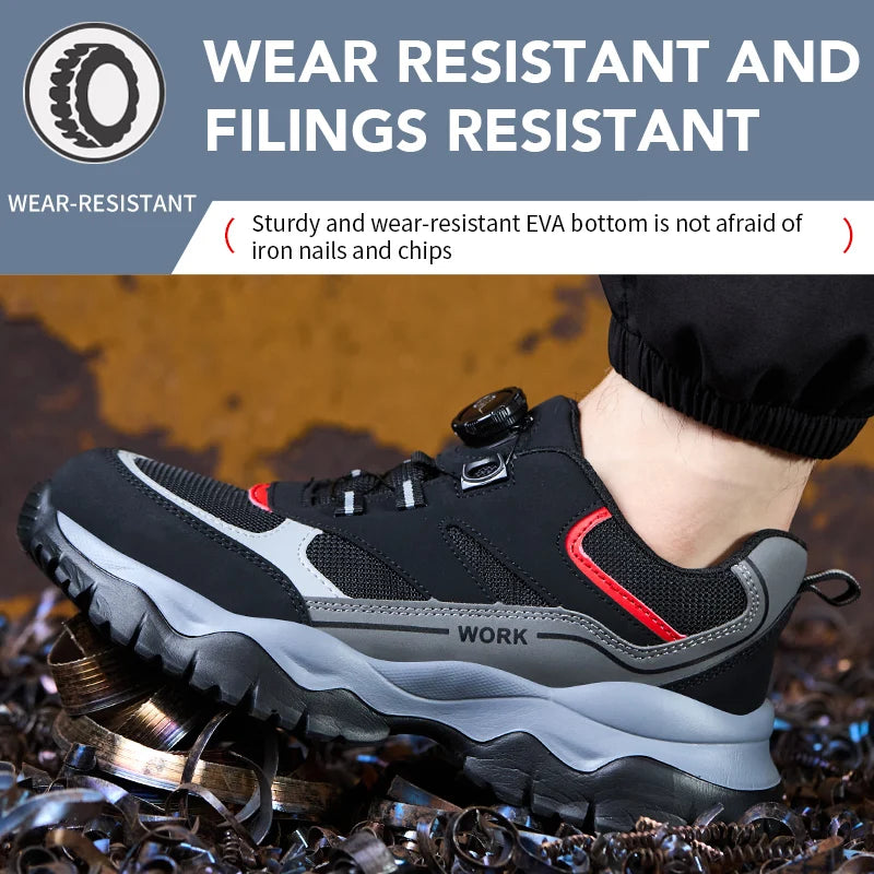 Mens Work Shoes Steel Toe Safety Boots Anti-smash Shoes Mens Black Hiking Boots Lightweight Breathable Sneakers for Outdoor Work