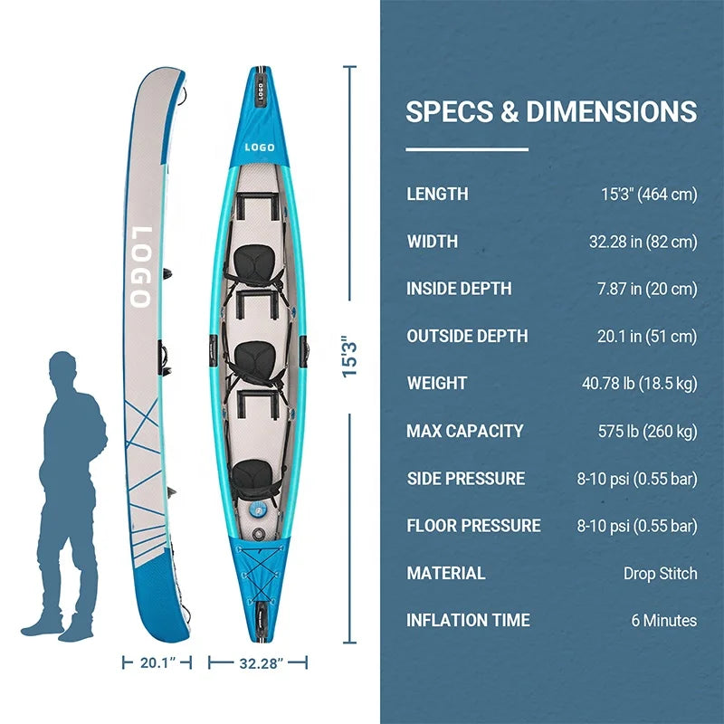 Drop Stitch Kayak Inflatable Canoe 2 Person 3 Person Tandem Sit on Sport Fishing Inflatable Kayak for Sale