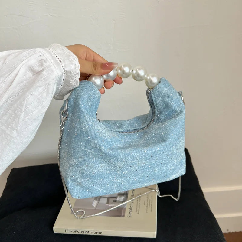 Women's Handbags Korean Pearl Denim Simple Fashionable Sweet Gentle Versatile New Handbags Luxury Brand Crossbody Bags For Girl
