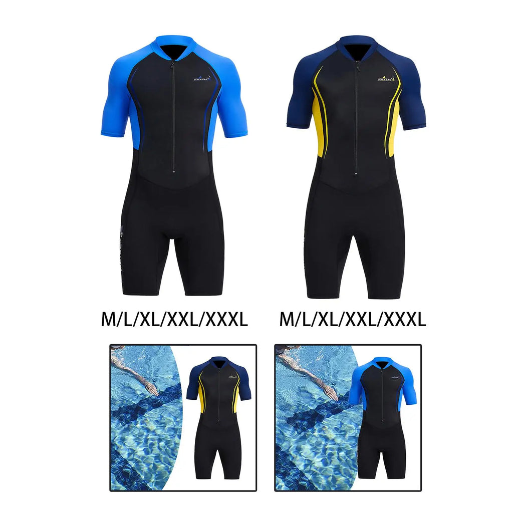 Mens Shorty Wetsuit Sun Protective Short Sleeve Full Body 1.5mm Suit Swimsuit for Diving Surfing Spearfishing Snorkeling