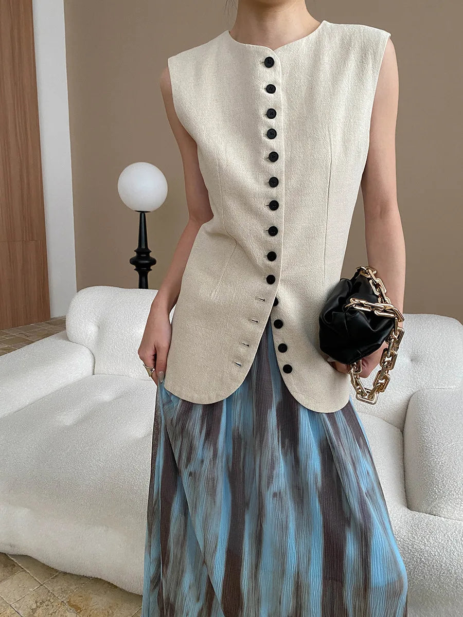 Spring and summer women's casual solid color round neck slim fit vest