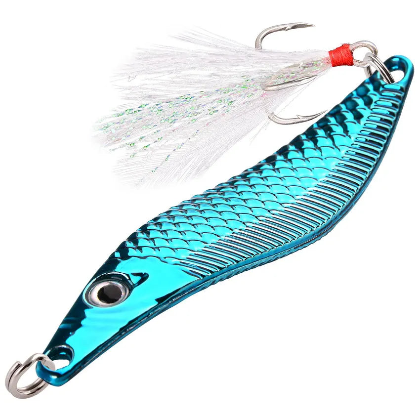 Metal VIB Leech Spinners Spoon Lures 7g 10g 15g 20g Artificial Bait With Feather Hook Night Fishing Tackle for Bass Pike Perch