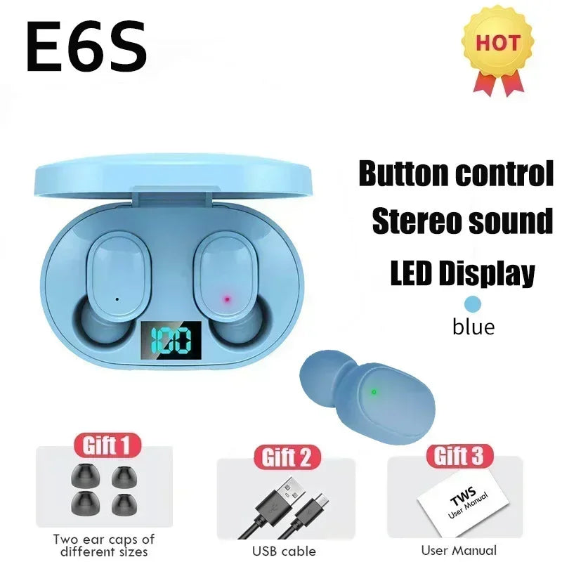 E6S Wireless Bluetooth Earphones Wireless Headphones TWS Headset Noise Cancelling Earbuds with Microphone Headphones for Xiaomi