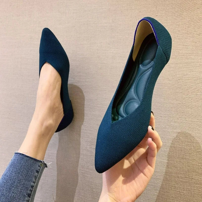Women's Shoes Breathable Flat Shoes Fashion Soft Sole Knitted Shoes Elastic Comfortable Loafers Pointed Toe Slip on Casual Shoe