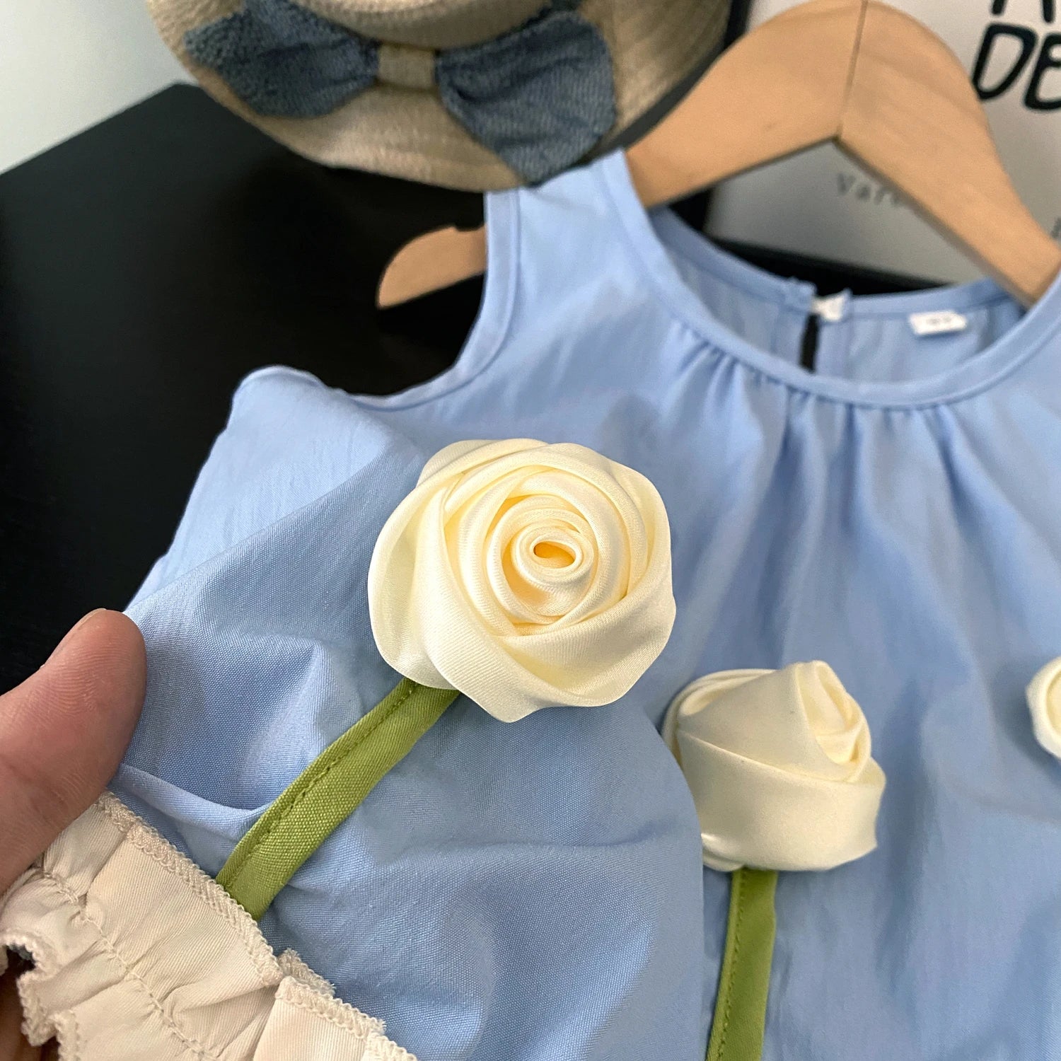 Kids Clothing Sets New Summer 3D Flower Sleeveless Tank Top + Floral Bud Shorts Girl Clothing Suits