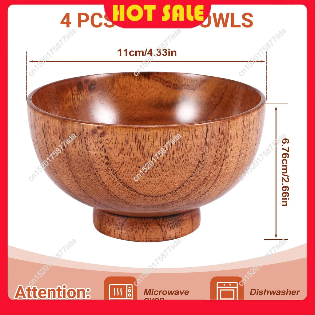 Hot Deal-Jujube Japanese-Style Wooden Bowl Wooden Rice Bowl Noodle Bowl Solid Wood Bowl, Diameter 4.5 Inches By 2-5 / 8 Inches,