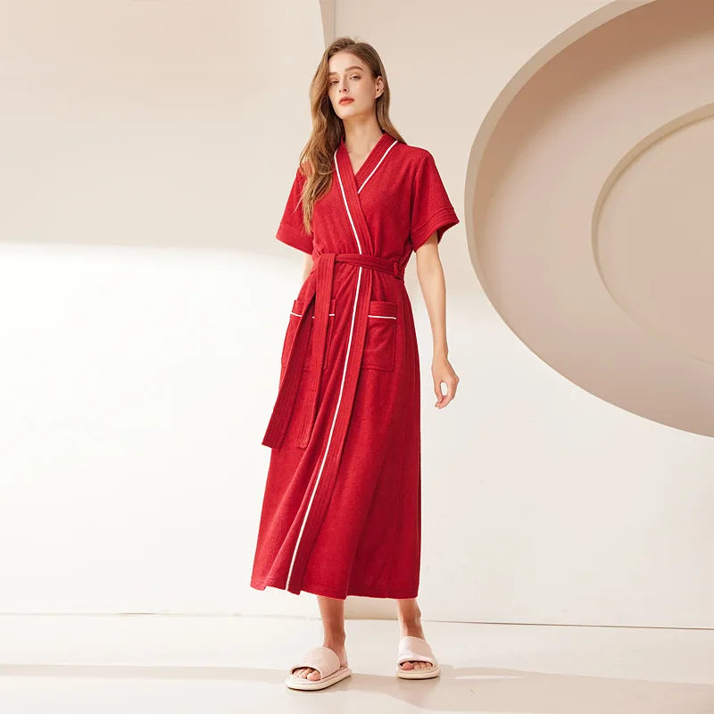 Summer Nightgown Pure Cotton Long Couple Pajamas 2024 New Short Sleeve Bathrobe Home Clothing Bath Robe Men
