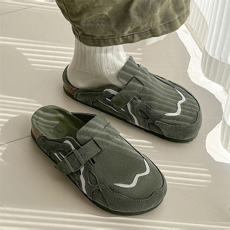 Half Shoes for Men Women Couple Mules Loafers Slippers Open-back Casual Shoes Backless Slides Sandal Platform Slip On Flats