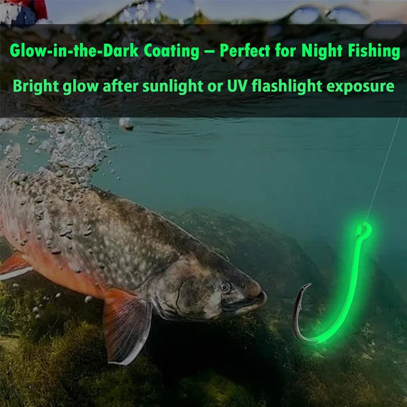 20PCS Circle Luminous Hooks Fishing Hooks Octopus Offset Fish Catfish Bulk Fishing Gear Equipment Hooks Set Saltwater Freshwater
