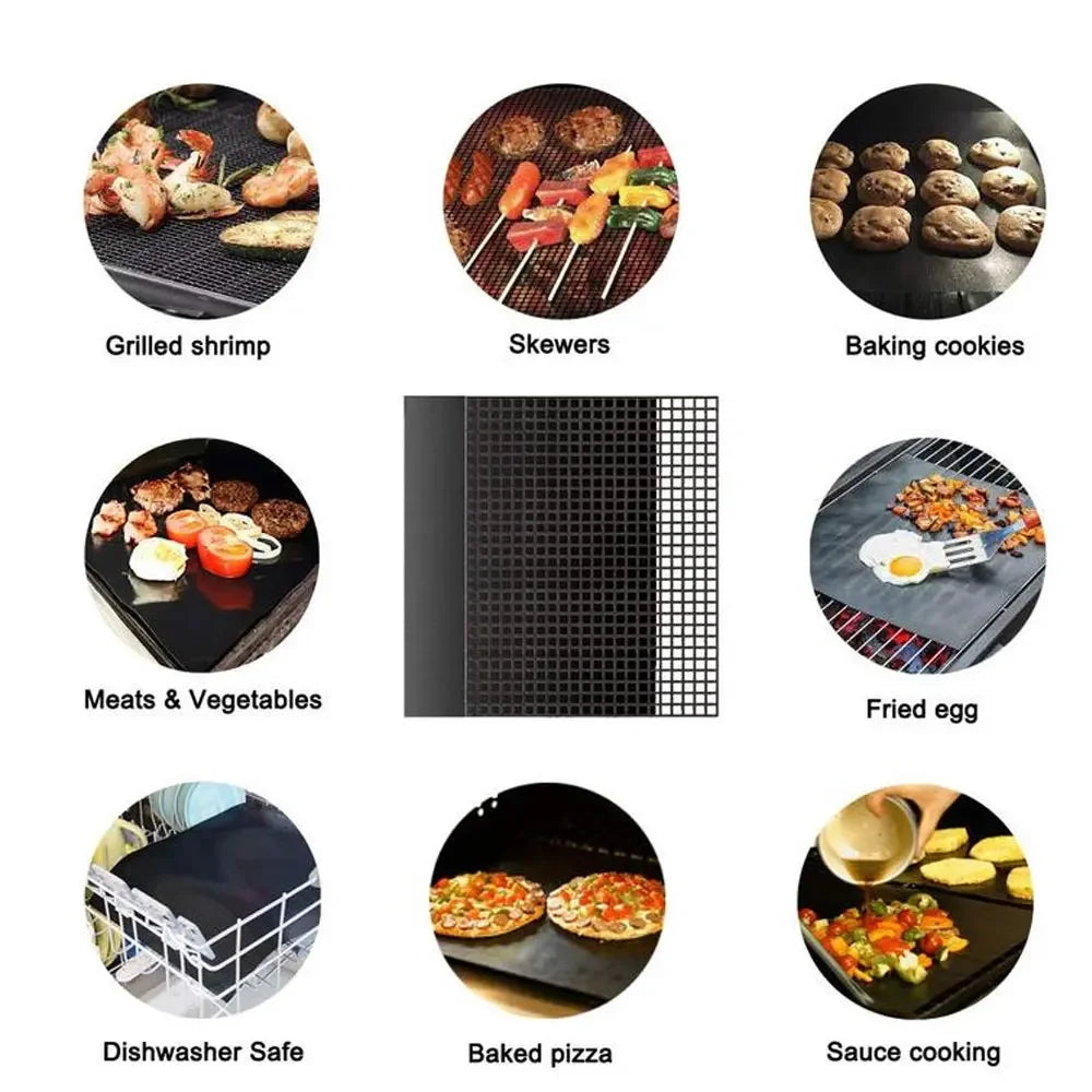 Outdoor Non-Stick BBQ Grilling Mat High Temperature Resistant Barbecue Grid Mat for Easy Cooking and Cleaning