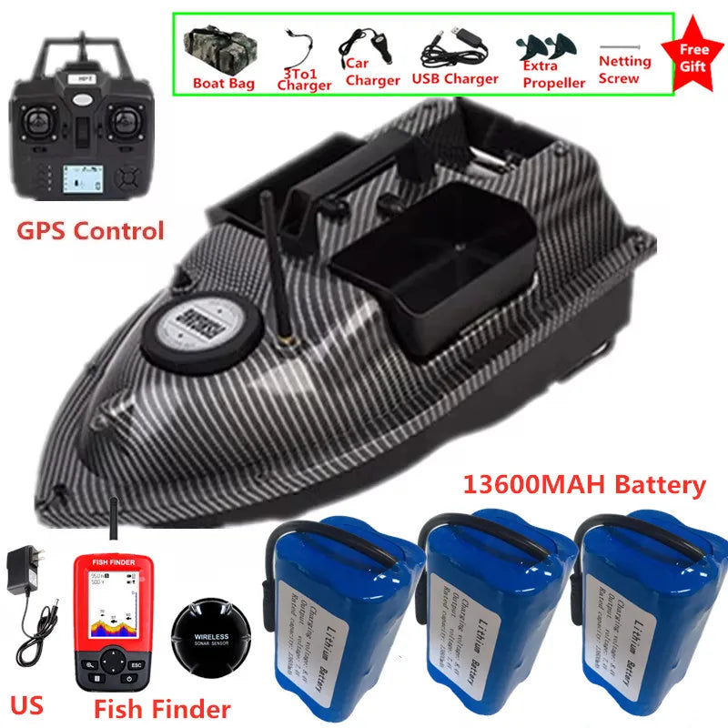 16Point GPS Dual Position Fixed Speed Cruise RC Fishing Bait Boat 2KG 500M 3-Hopper 16 Point GPS Nesting Boat Fish Finder VS V18