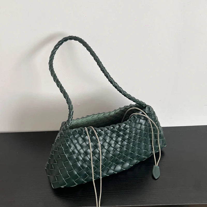 PU Hand-Woven women's Bag, Vegetable Basket Sailboat Bucket bag, Casual Vacation Handbag Shoulder Bag