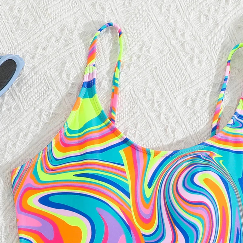 Girls Swimsuits 2025 Children Fashion One-piece Costume 8-12Y Kids Summer Pool Swimming Clothing New Teenager Print Swimwear