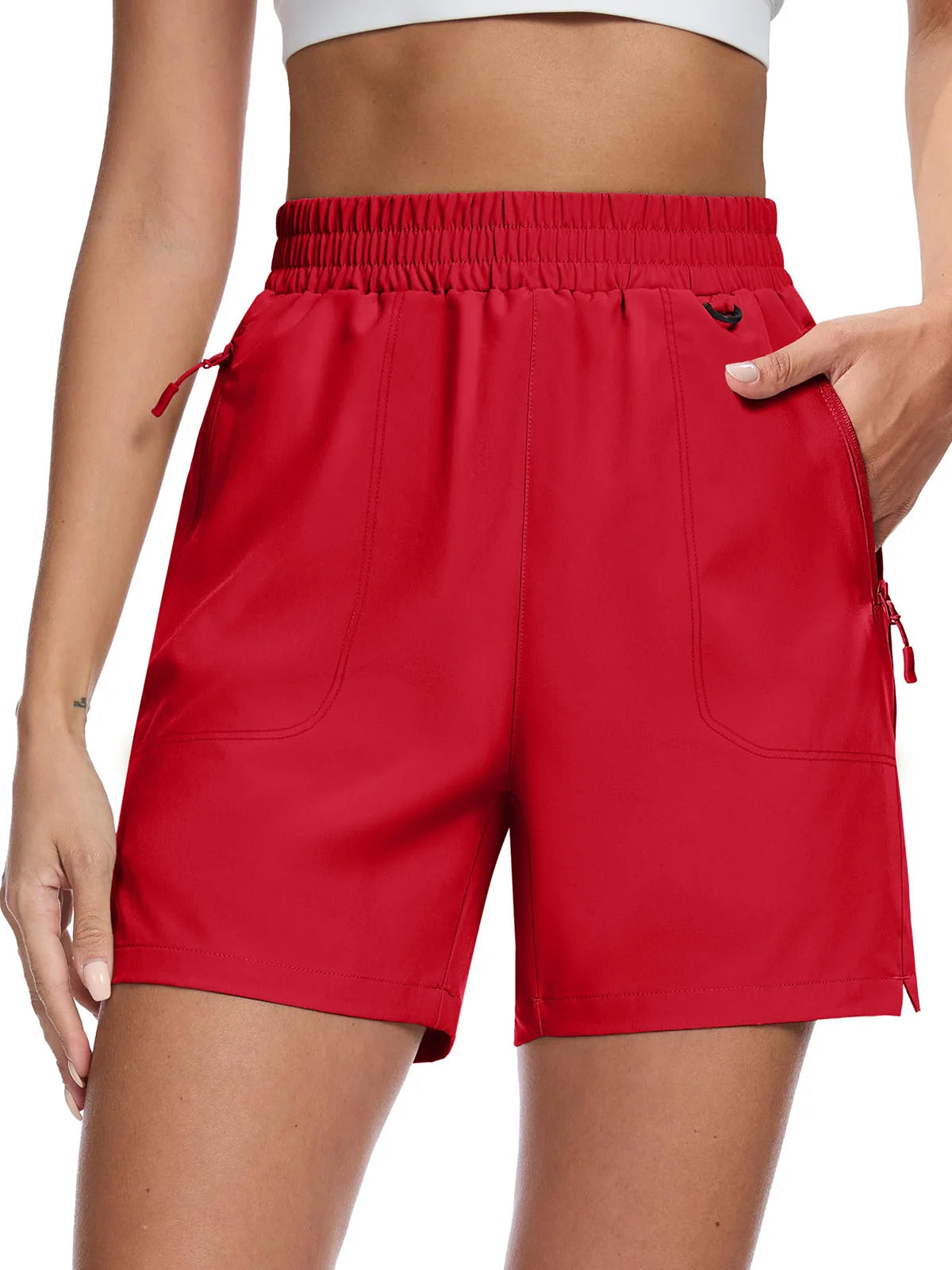 TACVASEN Women's Quick Dry D-ring Hook Hiking Shorts Elastic Waist Cargo Shorts with Zipper Pockets Summer Golf Travel Shorts