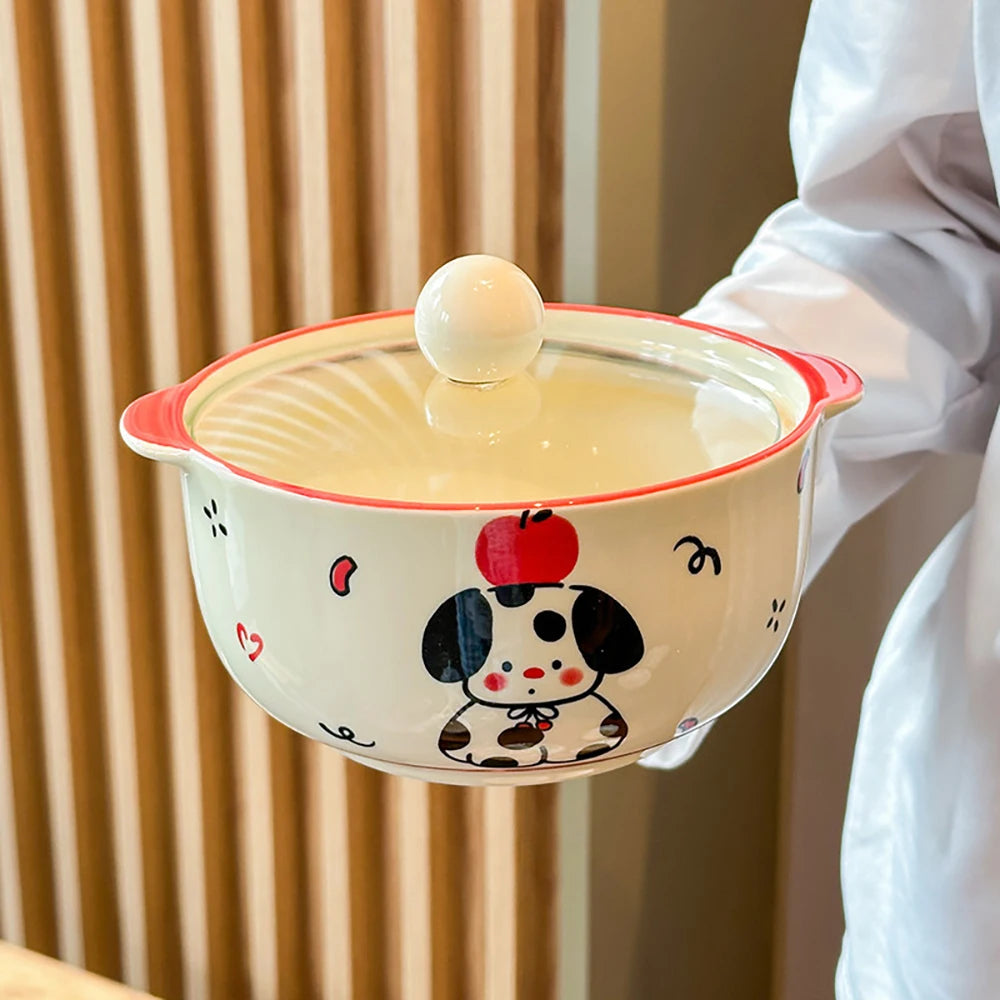Cartoon Dog Pattern Ceramic Bowl Plates Home Kitchen Tableware Under-Glazed Color Porcelain Dining Bowls Restaurant Dinnerware