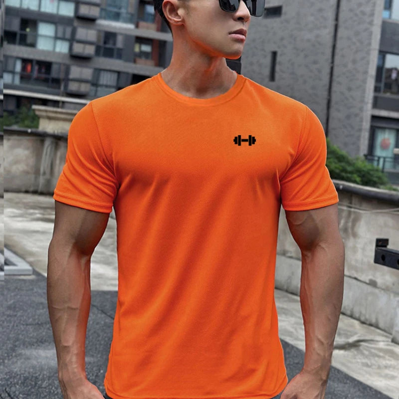 Mens Casual Running T-Shirts Summer Breathable Mesh Quick Dry Shirts Fitness Short Sleeve Sportswear Gym Bodybuilding Clothing