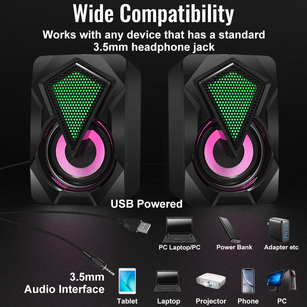 Mini Multimedia Computer Stereo Speakers LED Light TS38 Wired Gaming Sound Box with Subwoofer for Desktop Notebook TV Projector