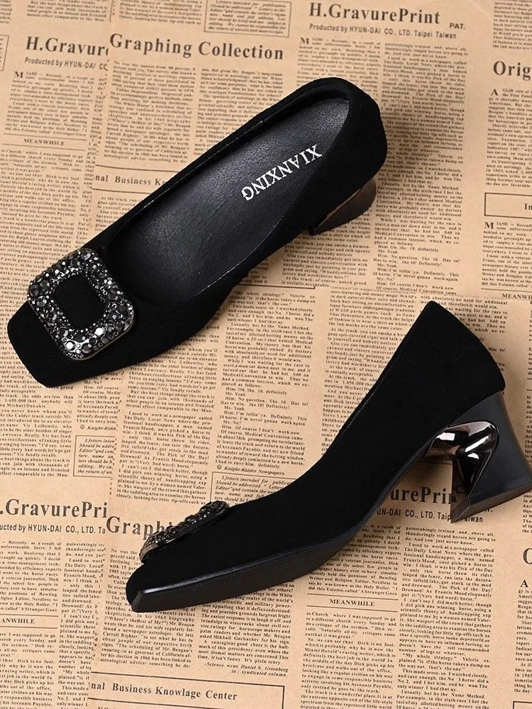zapatos de mujer women fashion sweet light weight black comfort spring slip on square heel shoes for office work lady shoes a531