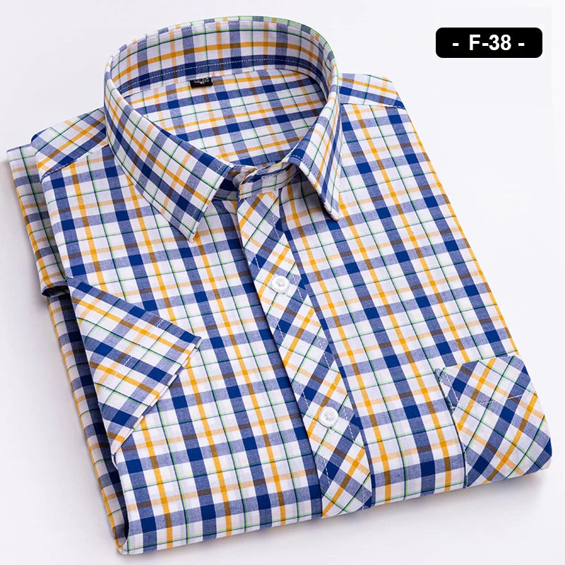 Plaid Short Sleeve Shirts For Man Cotton Checked Colorful New Fashion Summer Young Boy Beach Clothing Confortable Casual Shirts