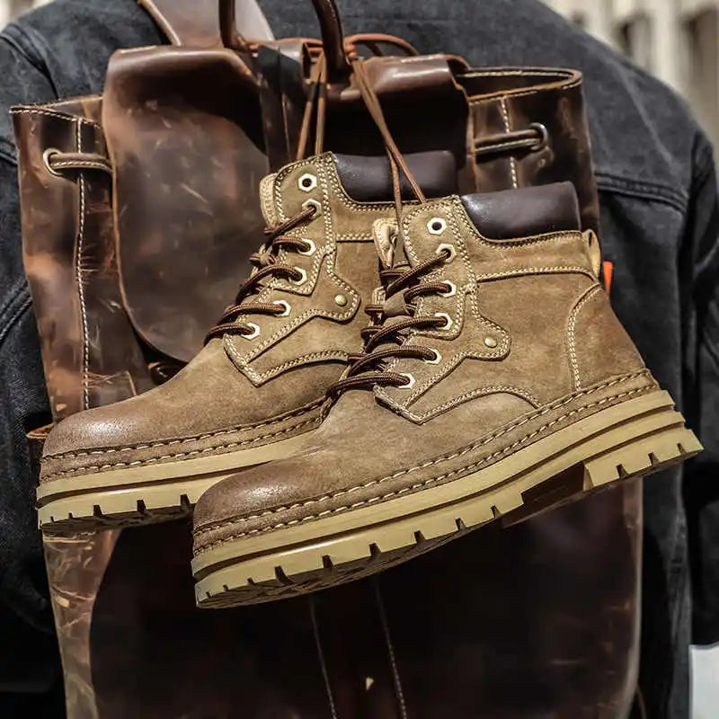 Fashion Men Boots Spring Comfortable Platform Leather Shoes Men Trend Brown Non-slip Work Boots for Men Casual Shoe Cowboy Boots