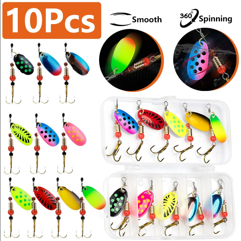16/10pcs Fishing Spinner Metal Lures with Tackle Boxes Crankbaits Wobblers Metal Sequin Trout Spoon With Hooks for Carp Fishing