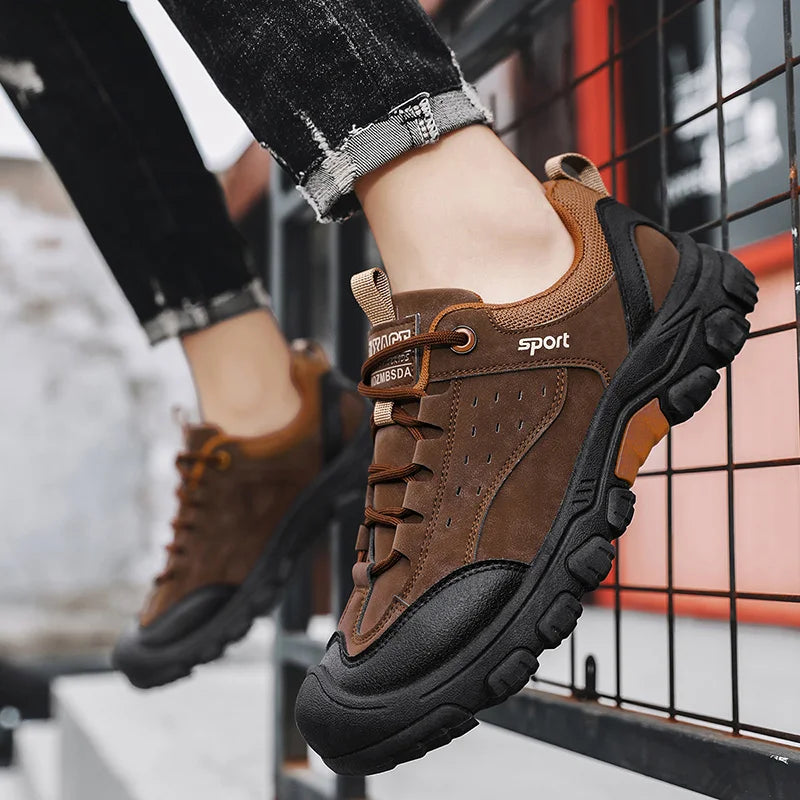 Men's Hiking Camping Shoe Waterproof Leather Upper Non Slip Hiking Boots Outdoor Durable Non Slip Sole Sports Shoes Large Size