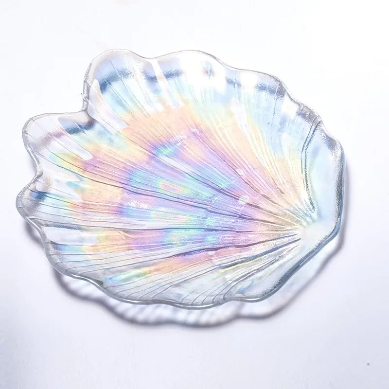 Creative Colorful Glass Plate Ocean Shell Fruit Plate European Style Tray Dessert Cake Plates Desktop Room Decor Table Ornament