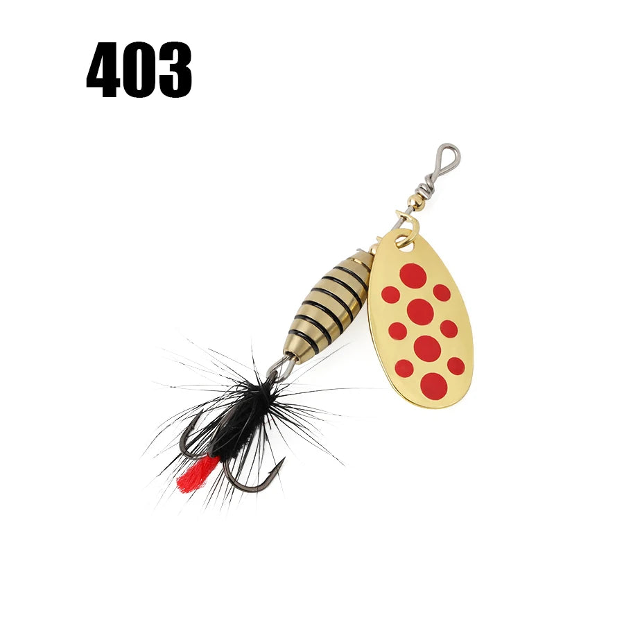 W.P.E 1pcs Spinner Lure 3.7g/5.3g/8.2g/10.5g Bait Metal Brass Spoon Hard Lure Feather Treble Hook Fake Lure Fishing Tackle Pesca