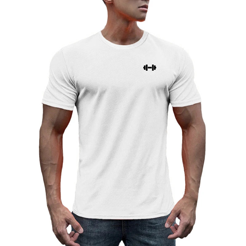 Mens Casual Running T-Shirts Summer Breathable Mesh Quick Dry Shirts Fitness Short Sleeve Sportswear Gym Bodybuilding Clothing