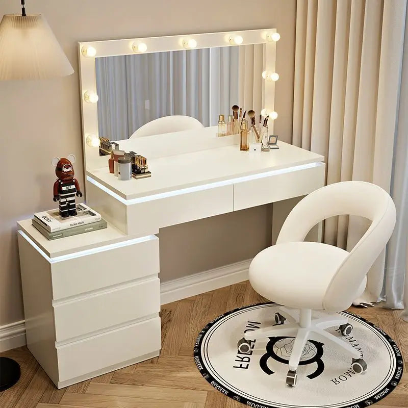 Vanity Table Bedroom Modern Minimalist Solid Wood Makeup Table Headboard Storage Cabinet Chest of Drawers Integrated Set