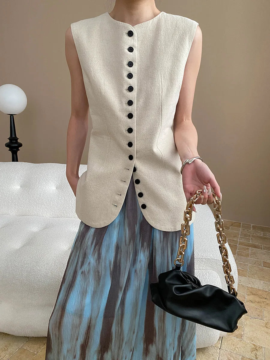 Spring and summer women's casual solid color round neck slim fit vest