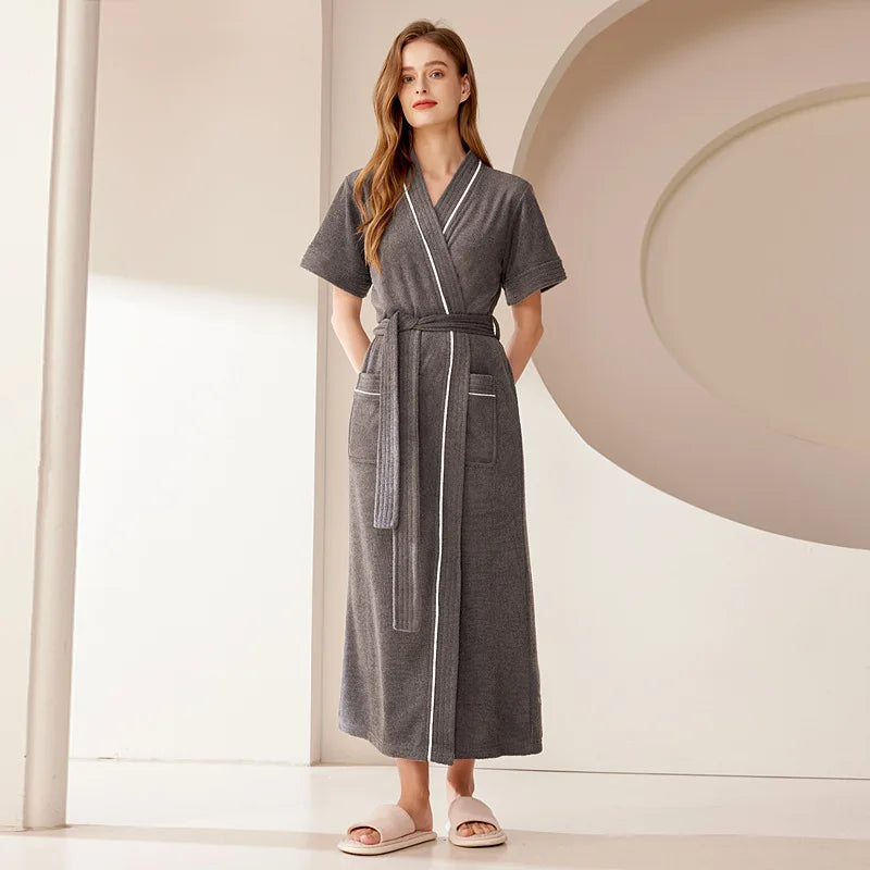 Summer Nightgown Pure Cotton Long Couple Pajamas 2024 New Short Sleeve Bathrobe Home Clothing Bath Robe Men