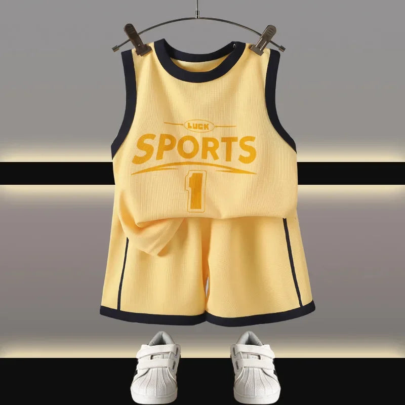Kids Clothes Boys Girls Vest Suit Summer  Children's Clothing Baby T-shirts Shorts Tan Top Sleeveless Children Sets