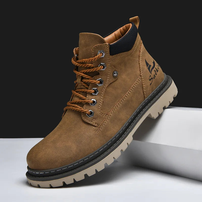 Handmade Men's Boots Outdoor Hiking Boots Lace Up Ankle Boots Autumn Leather Boot High Top Non-slip Men Shoes Botas Para Hombre