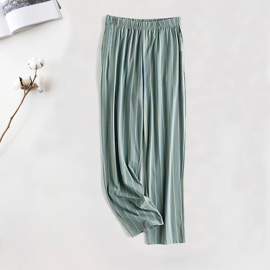 Good-Looking Men's Pajama Pants for Spring, Autumn, and Summer, Thin Long Pants, Plus Size, Loose Plaid Home Pants for Middle-Aged Dads