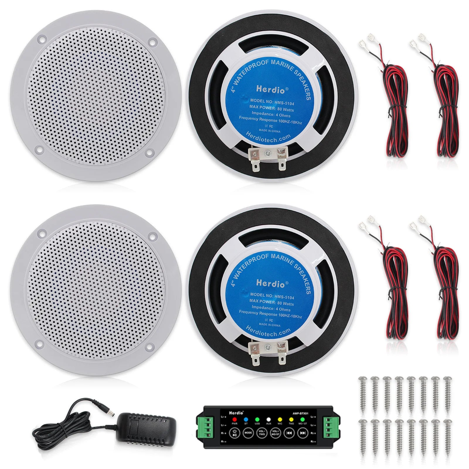 Herdio 4Pcs 320W Wall In Ceiling Speakers Full-Range 4" Bluetooth Loudspeakers Stereo Audio Speaker Bathroom Store Hotel Speaker