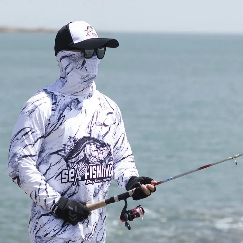 Camouflage Hooded Fishing Clothing Fishing Pants Summer Ice Silk Quick Dry Sun Protection Clothes Outdoor Fishing Shirt Jerseys