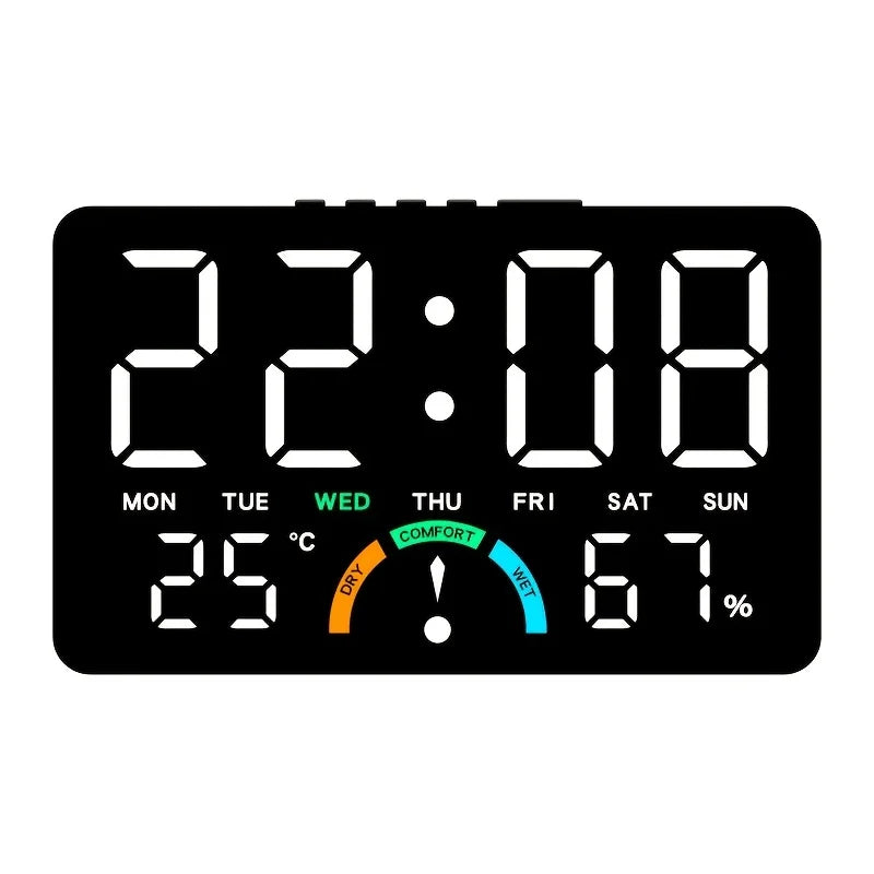 A multifunctional electronic clock with a borderless design, featuring brightness adjustment and automatic sensing functions, ca