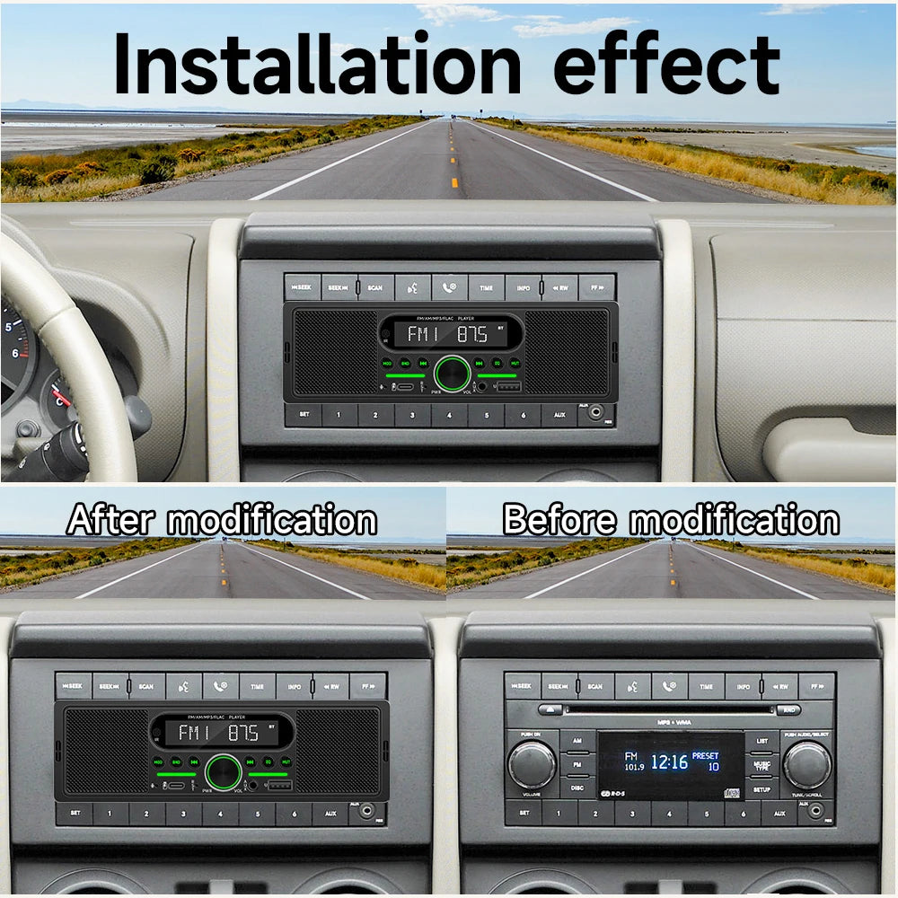 Car Radio 1Din MP3 Player Stereo Dual Bluetooth Built-in Speaker FM AM RDS AUX input USB EQ Type-C Charging Universal