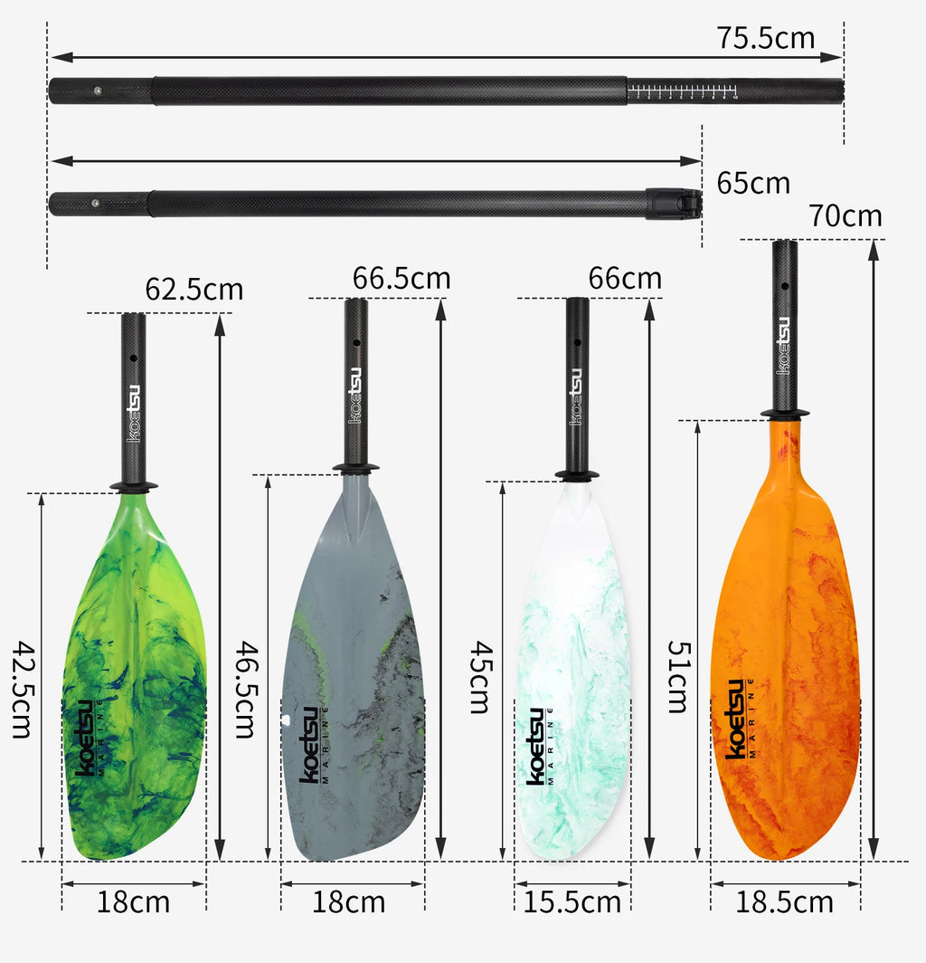 KOETSU Flow-Patterned Semi-Carbon Fiber Four-Section Kayak Paddle, Double-Ended Paddle  for Canoes and Kayaks
