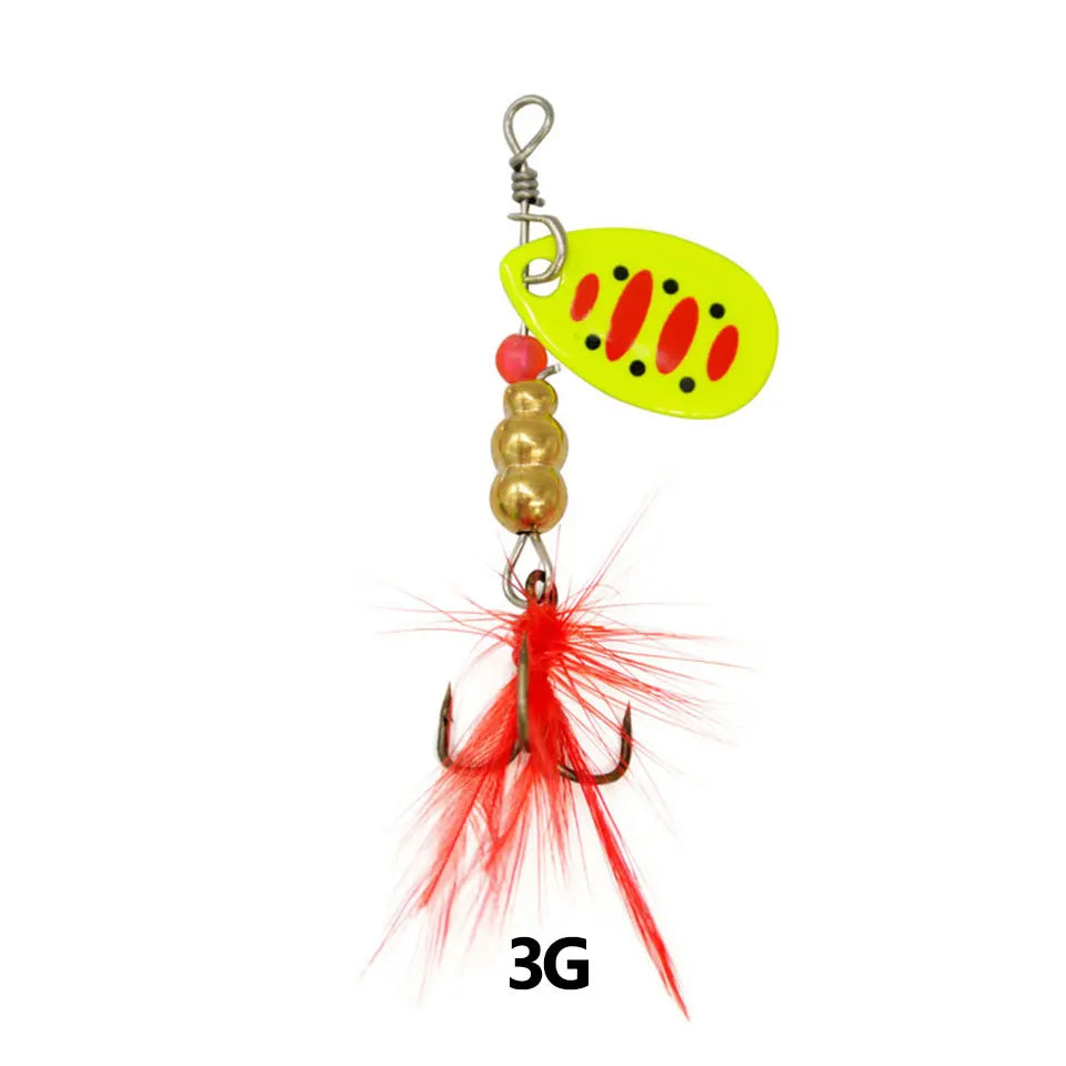 1Pcs 3G 3.5G 4.5G Spinner Lures Rotating Spinners Spoon Hard Bait Pike Metal With Treble Hooks Fishing Lure Pesca Tackle
