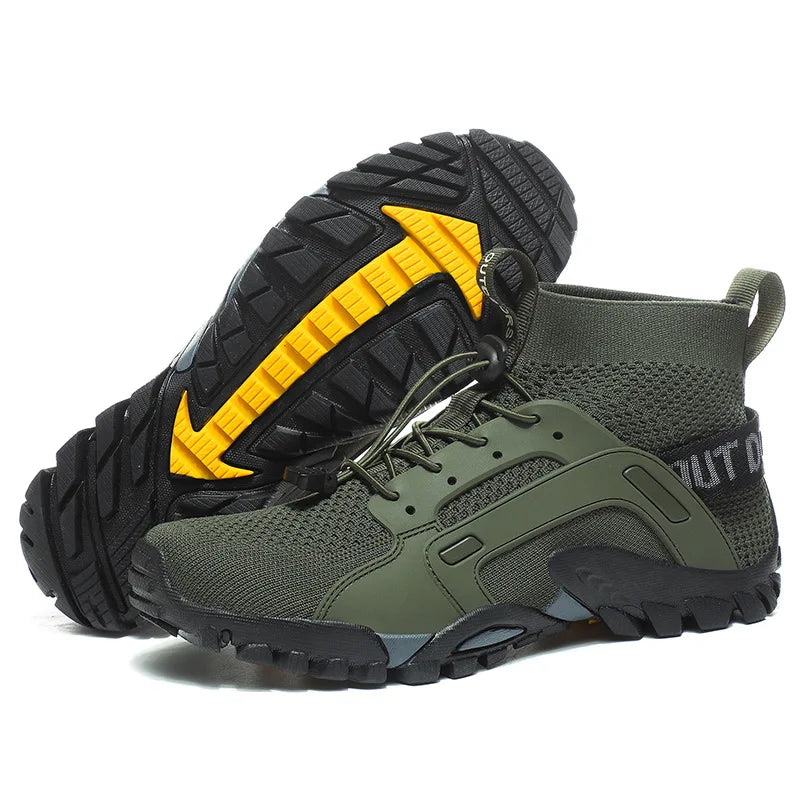 Men's Wading Sneakers High-Top Lightweight Slip Resistant Hiking Shoes Outdoor Breathable Mesh Ankle Boots Male Fishing Footwear
