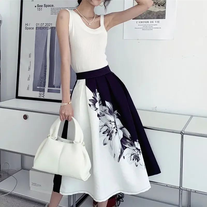 Woman Skirt Midi Summer 2025 Patchwork Skirts for Women Stylish Luxury Elegant Streetwear V Chic Harajuku High Quality Aesthetic