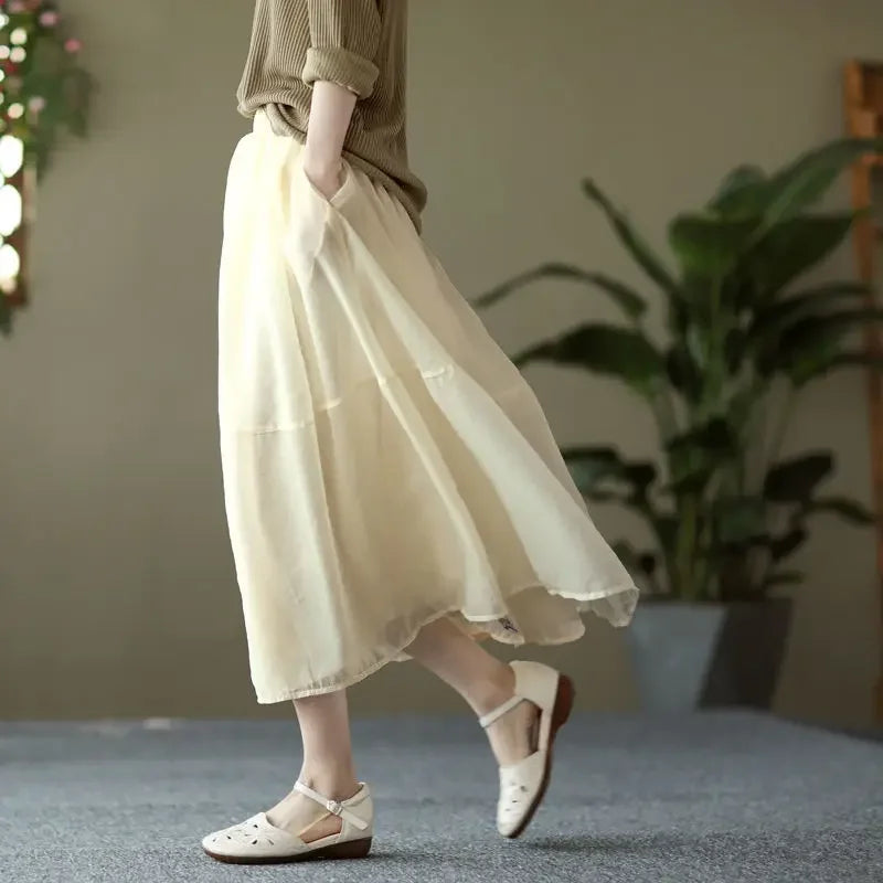 New In Female Skirts Midi Patchwork Women's Skirt Modest Aesthetic Chic and Elegant Premium Stylish Streetwear Summer 2025 Cheap
