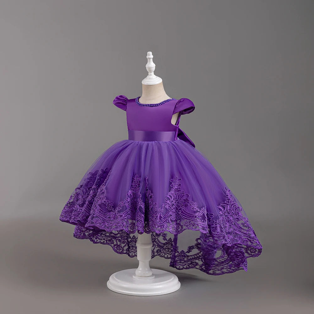 Hetiso Girls Flower Embroidery Party Dresses Kids Summer Formal Holiday Birthday Gown Kids Trailing Evening Princess Clothes 1-6