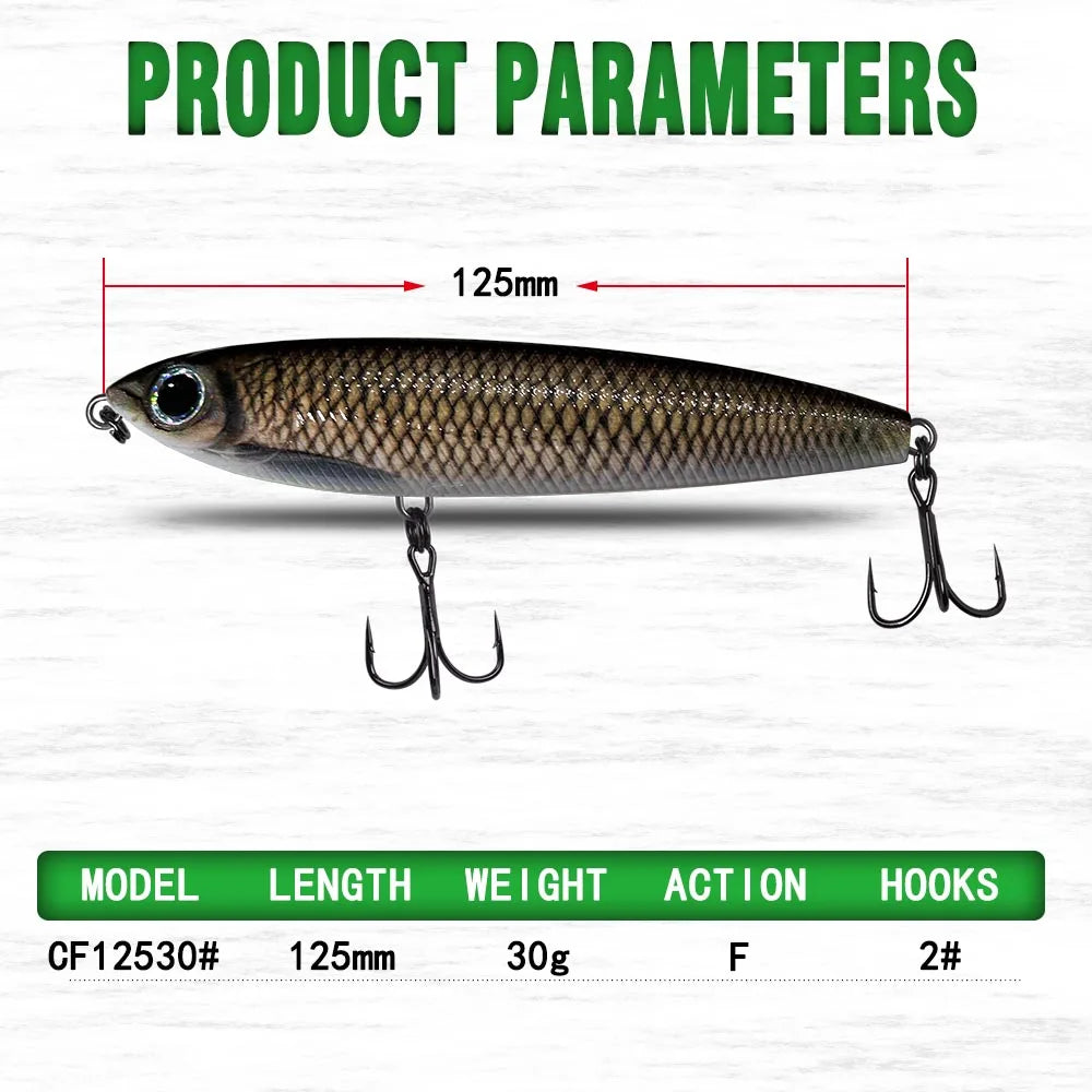 TOP TACKLE INDUSTRIES Topwater Surface Pencil Fishing Lures 125mm 30g Swimbaits Floating Artificial Hard Baits Fishing Lure