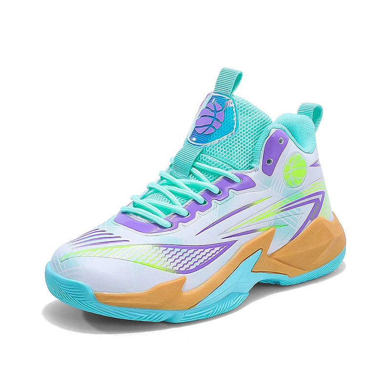 Girls Basketball Sneakers High Top Design Breathable Non Slip Anti Twist Sole Athletic Shoes for Kids Training and Casual Wear