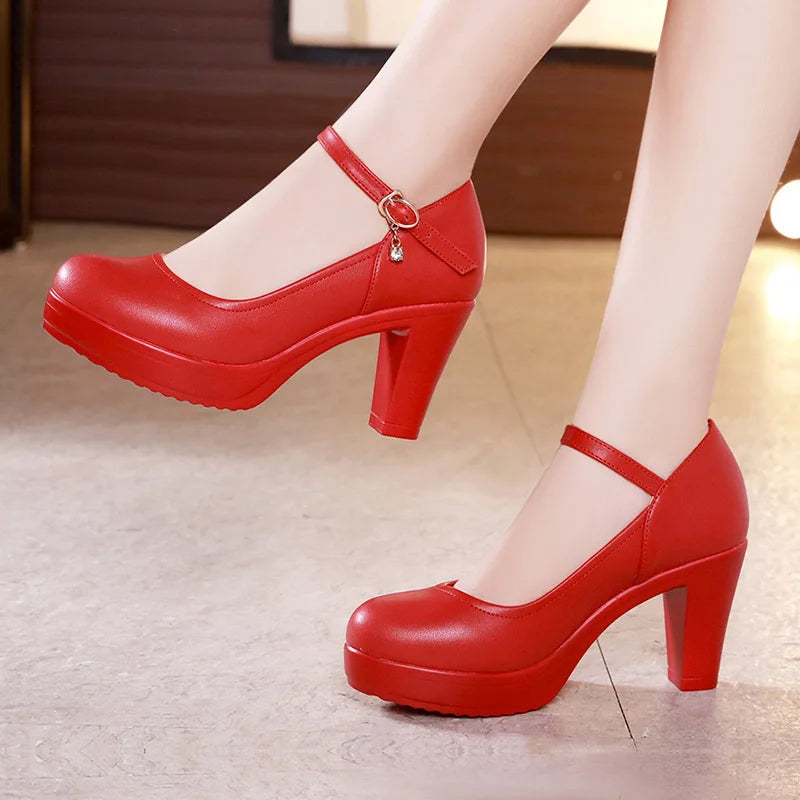 2025 Girls' Shoes New Women High Heels Ladies Work Shoes Wedding Party Shoes Platform Pumps Women Genuine Leather