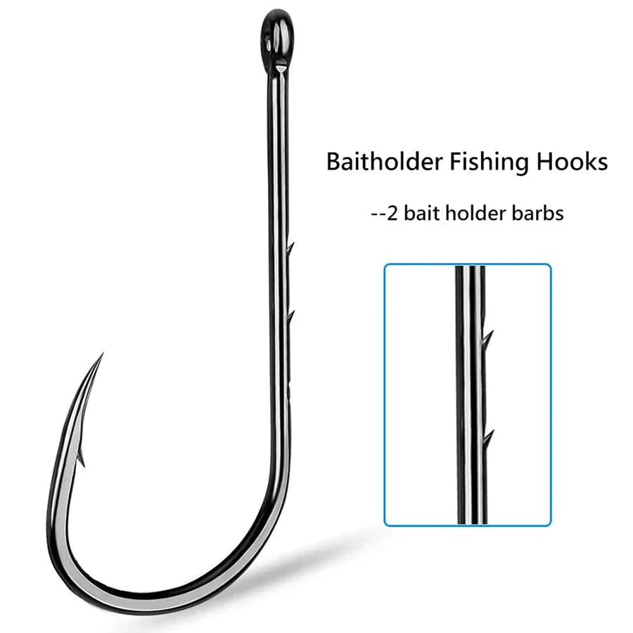 Fishing Hooks 100Pcs Baitholder Bait Hook High Carbon Steel Long Shank Fishing Hooks with 2 Baitholder Barbs Size 1/0-8/0